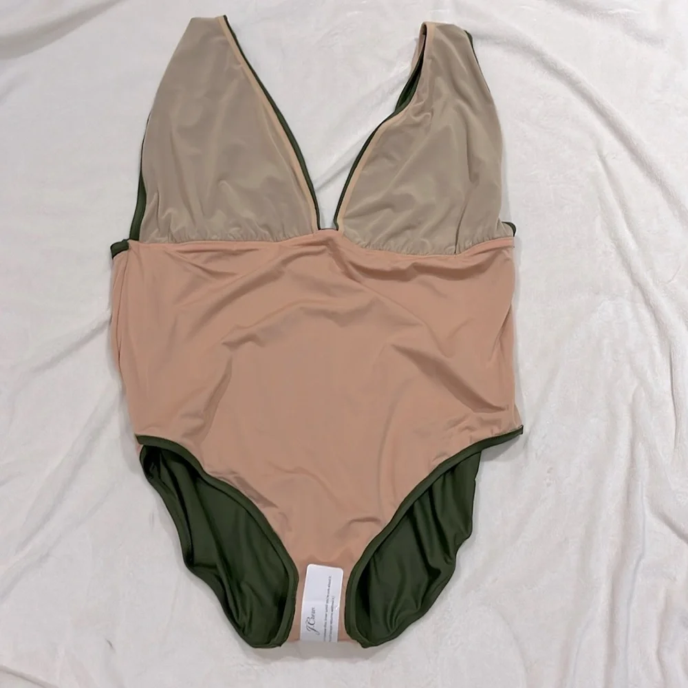 J.Crew Plunge V-Neck One-Piece Swimsuit Safari Green Size 24 NWT